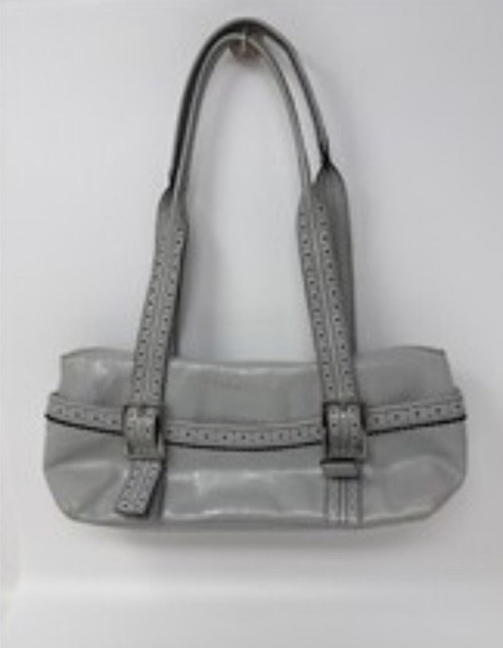 Kenneth Cole New York Grey 90 Leather Baguette Shoulder Bag Y2K Minimalist Purse